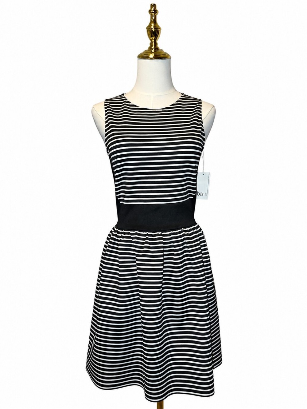 Bar III Cannes Black & White Striped Fit & Flare Dress - Size Medium